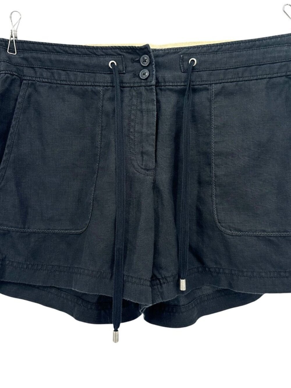 Tommy Bahama Womens 2 Shorts Linen Black Drawstring Lightweight Pockets